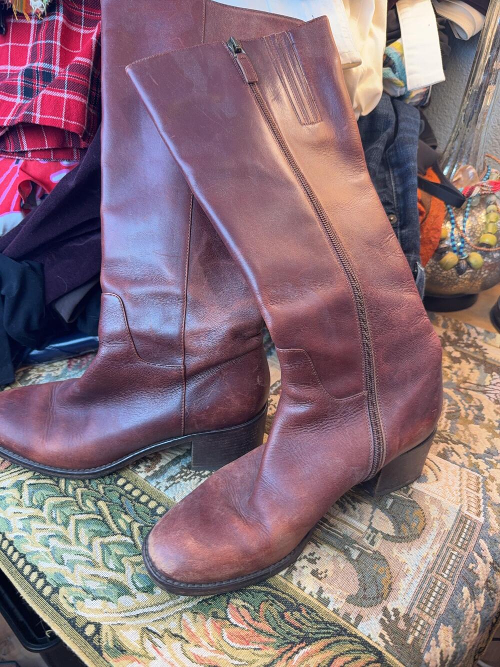 Aquatalia Boots Womens 8.5 Brown Leather Knee High Riding Zip Made In Italy